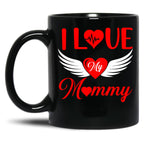 I Love My Mommy 2022 Red Heart With Wings Black Coffee Mug