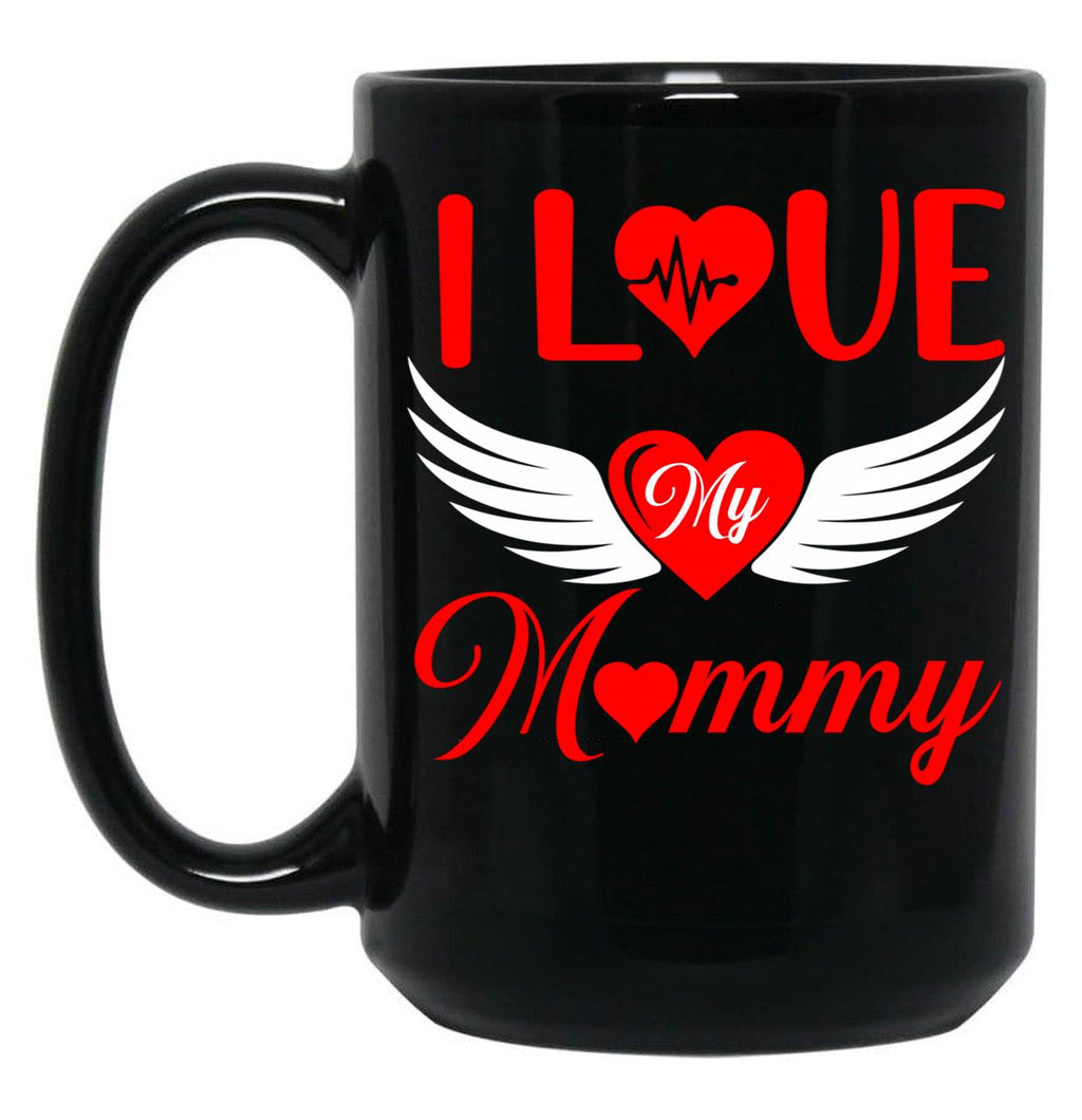 I Love My Mommy 2022 Red Heart With Wings Black Coffee Mug