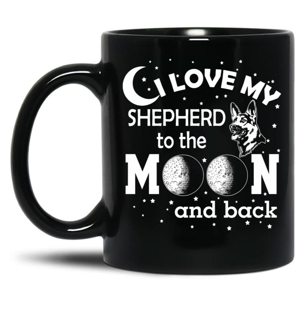 I Love My Shepperd To The Moon And Back. Blck Black Coffee Mug