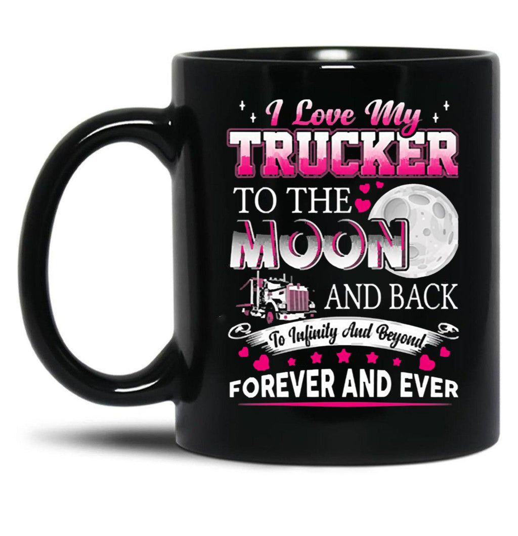 I Love My Trucker Black Coffee Mug
