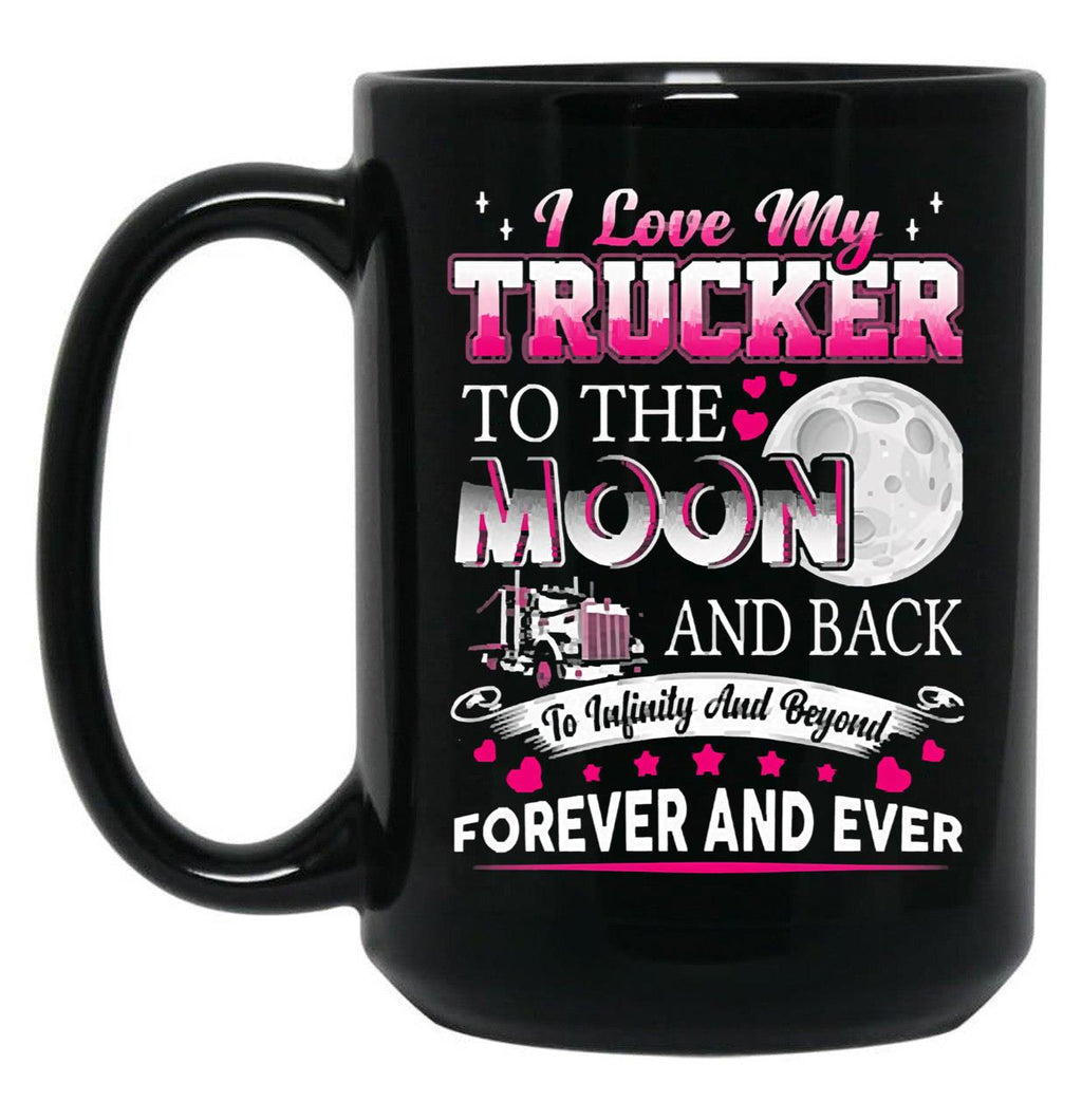 I Love My Trucker Black Coffee Mug