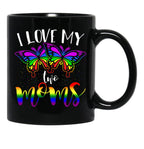 I Love My Two Moms Rainbow Flag Lesbian Butterflies Lgbt Black Coffee Mug - Black