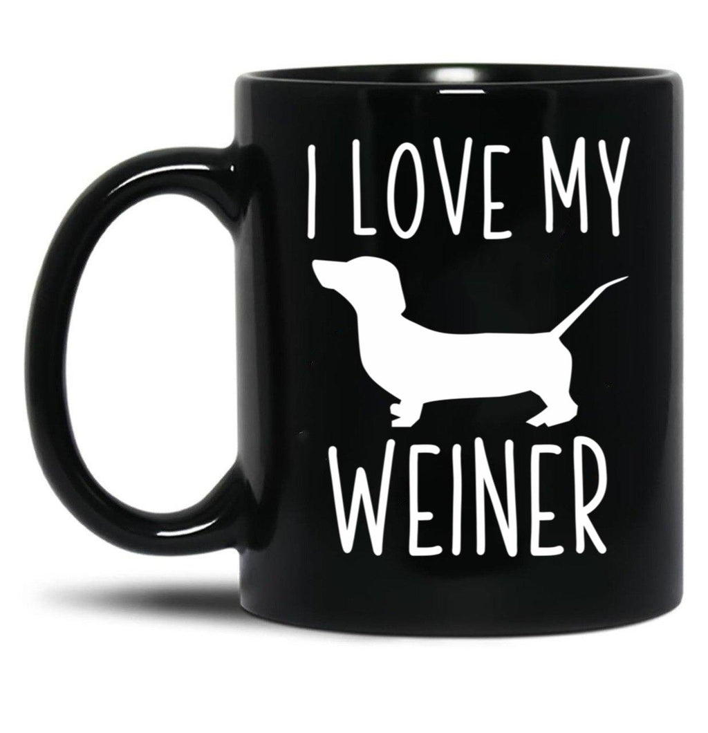 I Love My Weiner Black Coffee Mug