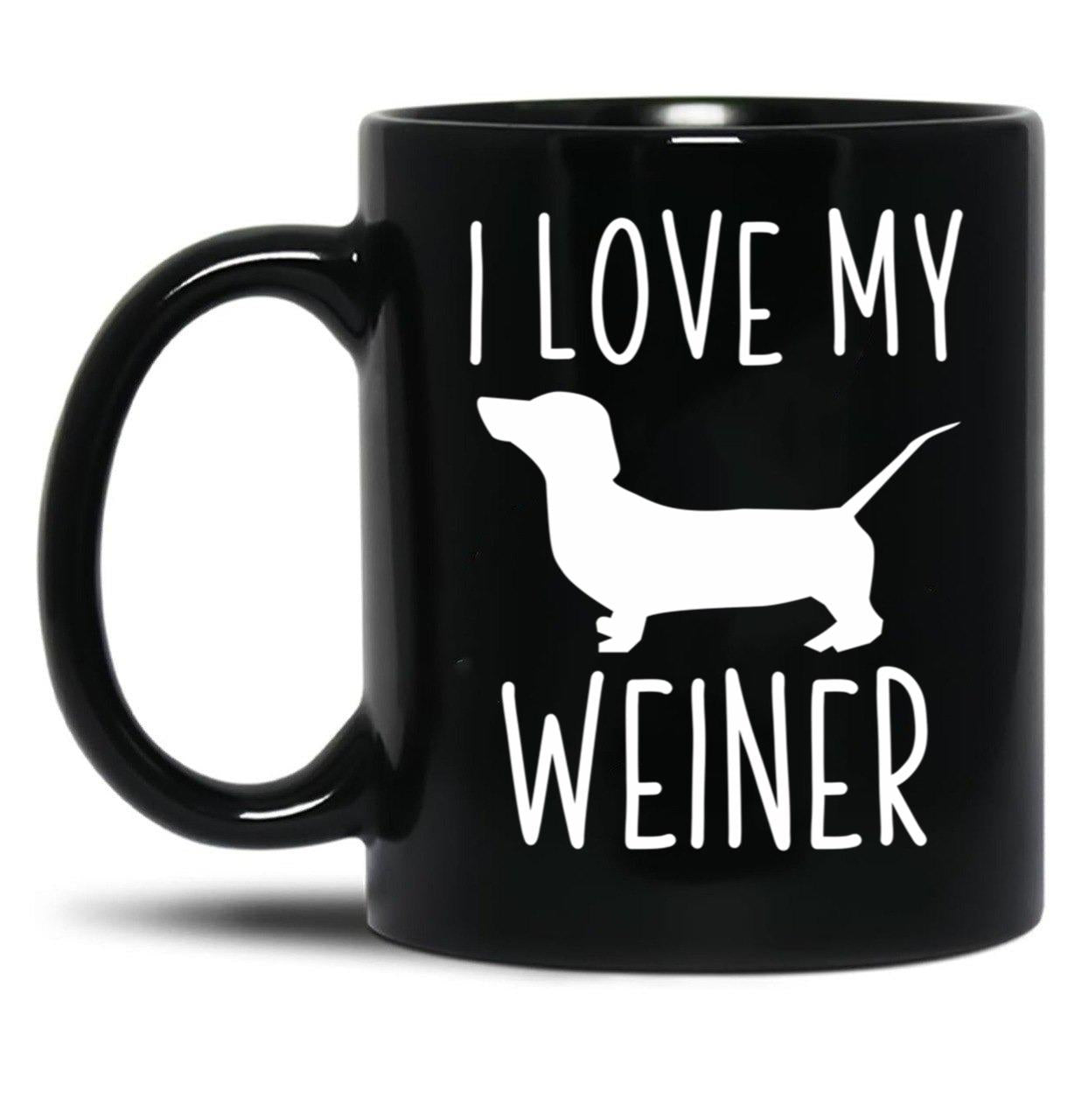 I Love My Weiner Black Coffee Mug