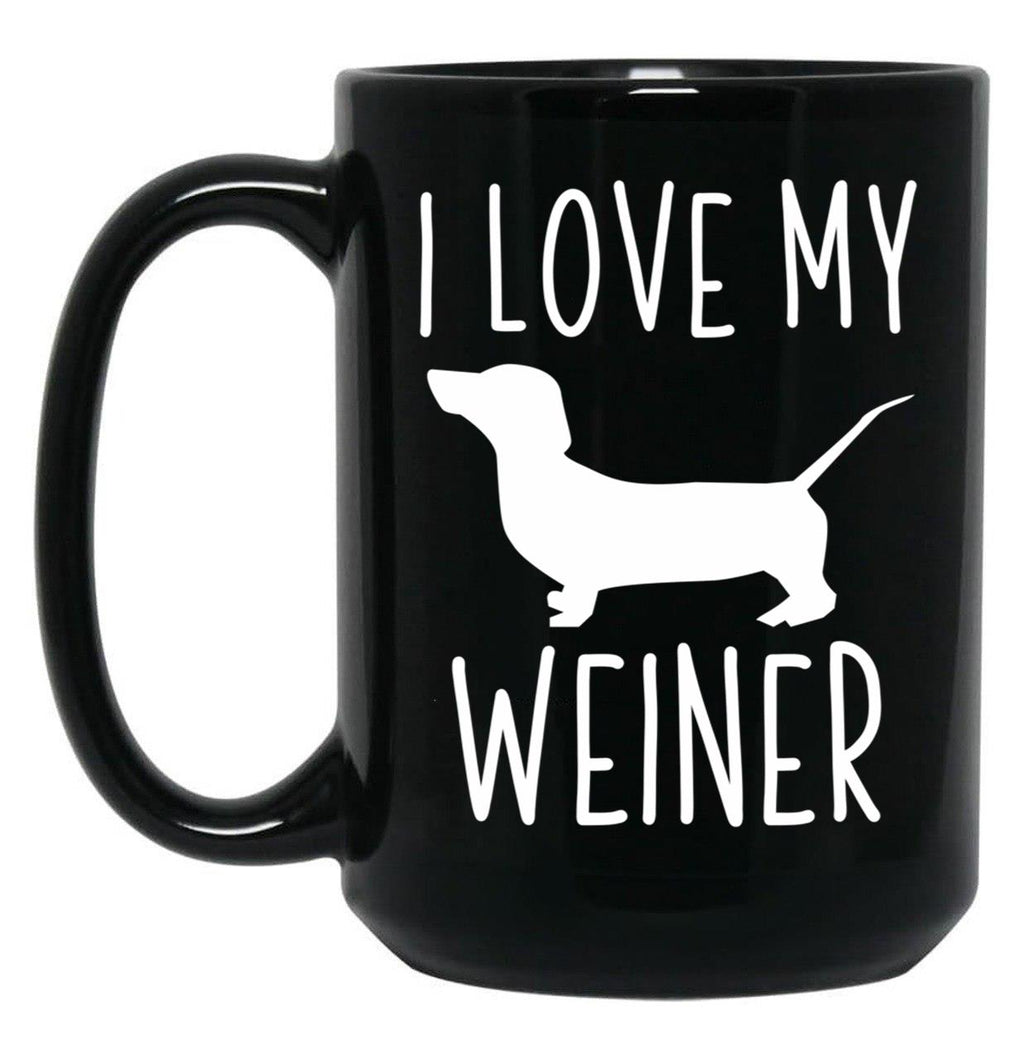 I Love My Weiner Black Coffee Mug