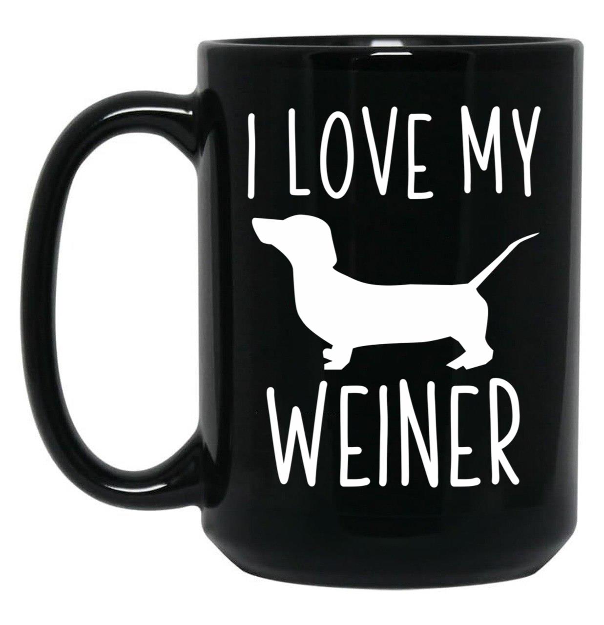 I Love My Weiner Black Coffee Mug