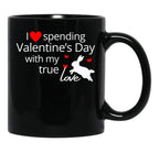 I Love Spending Valentine'S Day With My True Love Rabbit Black Coffee Mug - Black