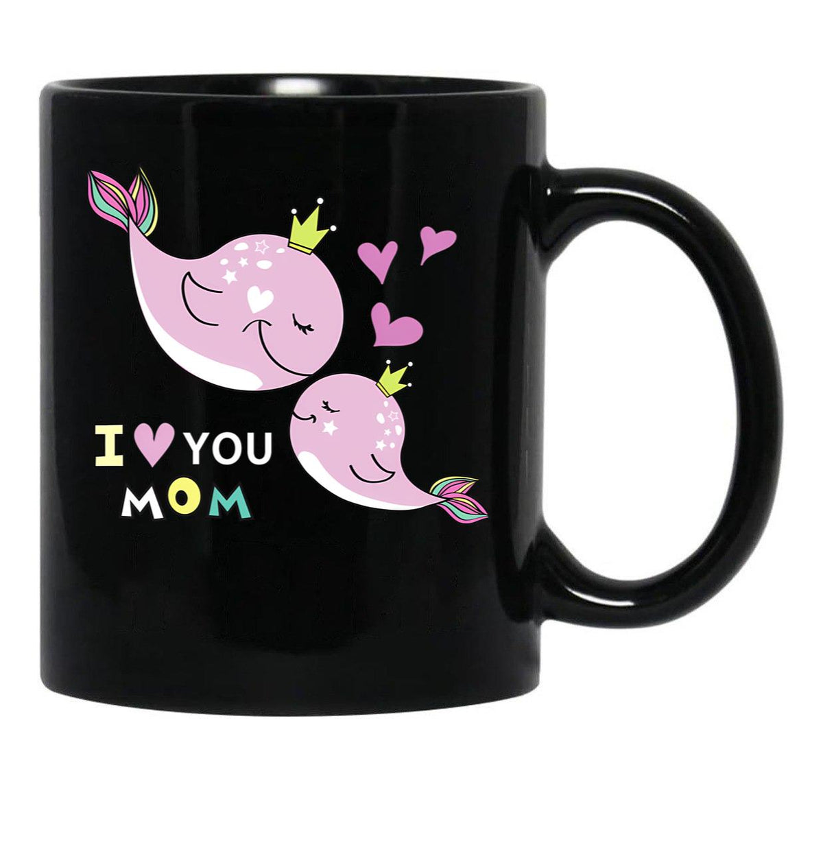 I Love You Mom - Cute Dolphin Mother'S Day Black Coffee Mug - Black