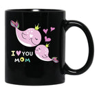 I Love You Mom - Cute Dolphin Mother'S Day Black Coffee Mug - Black