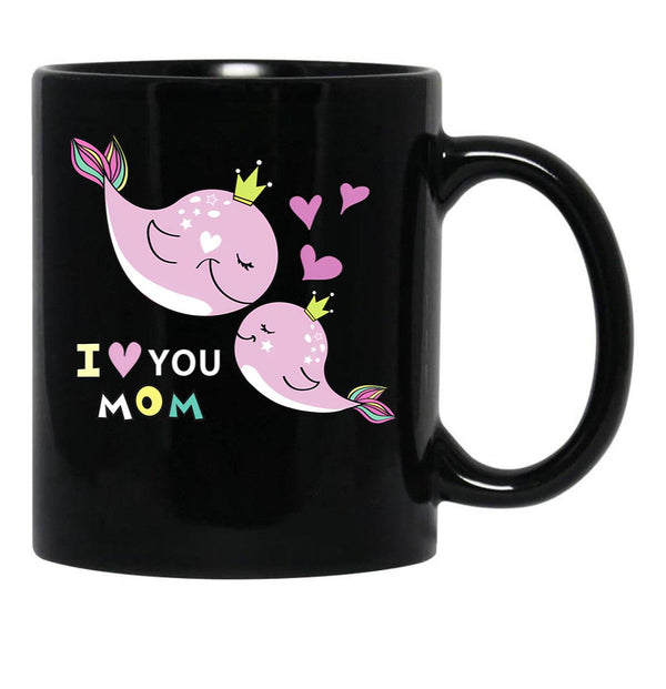 I Love You Mom - Cute Dolphin Mother'S Day Black Coffee Mug - Black