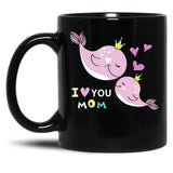 I Love You Mom - Cute Dolphin Mother'S Day Black Coffee Mug
