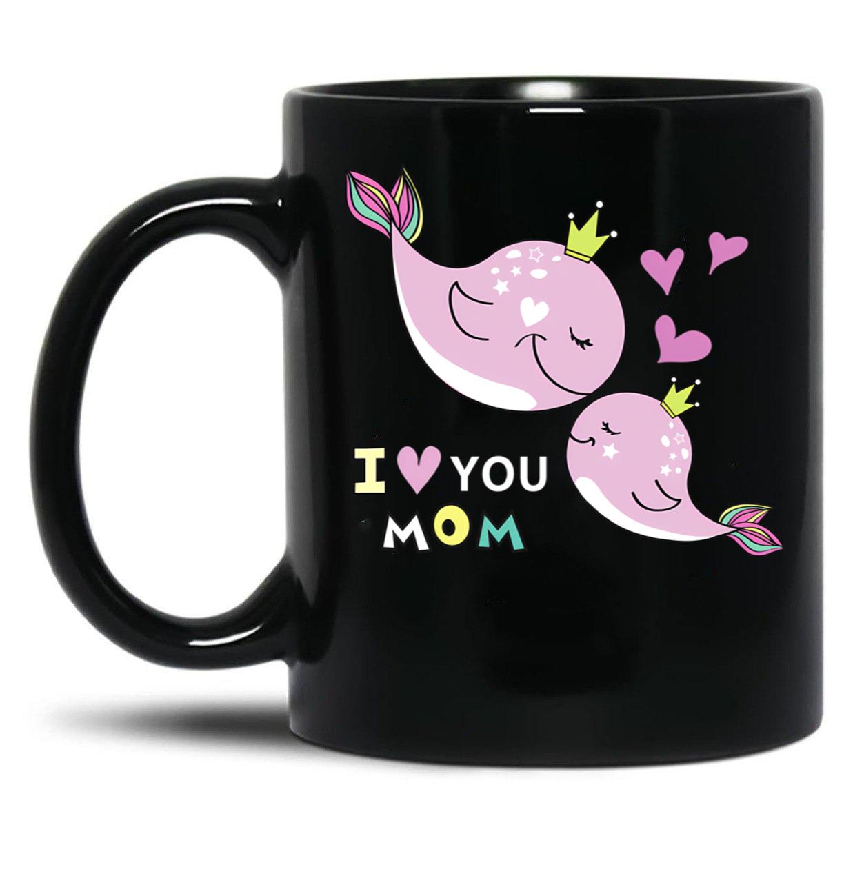 I Love You Mom - Cute Dolphin Mother'S Day Black Coffee Mug