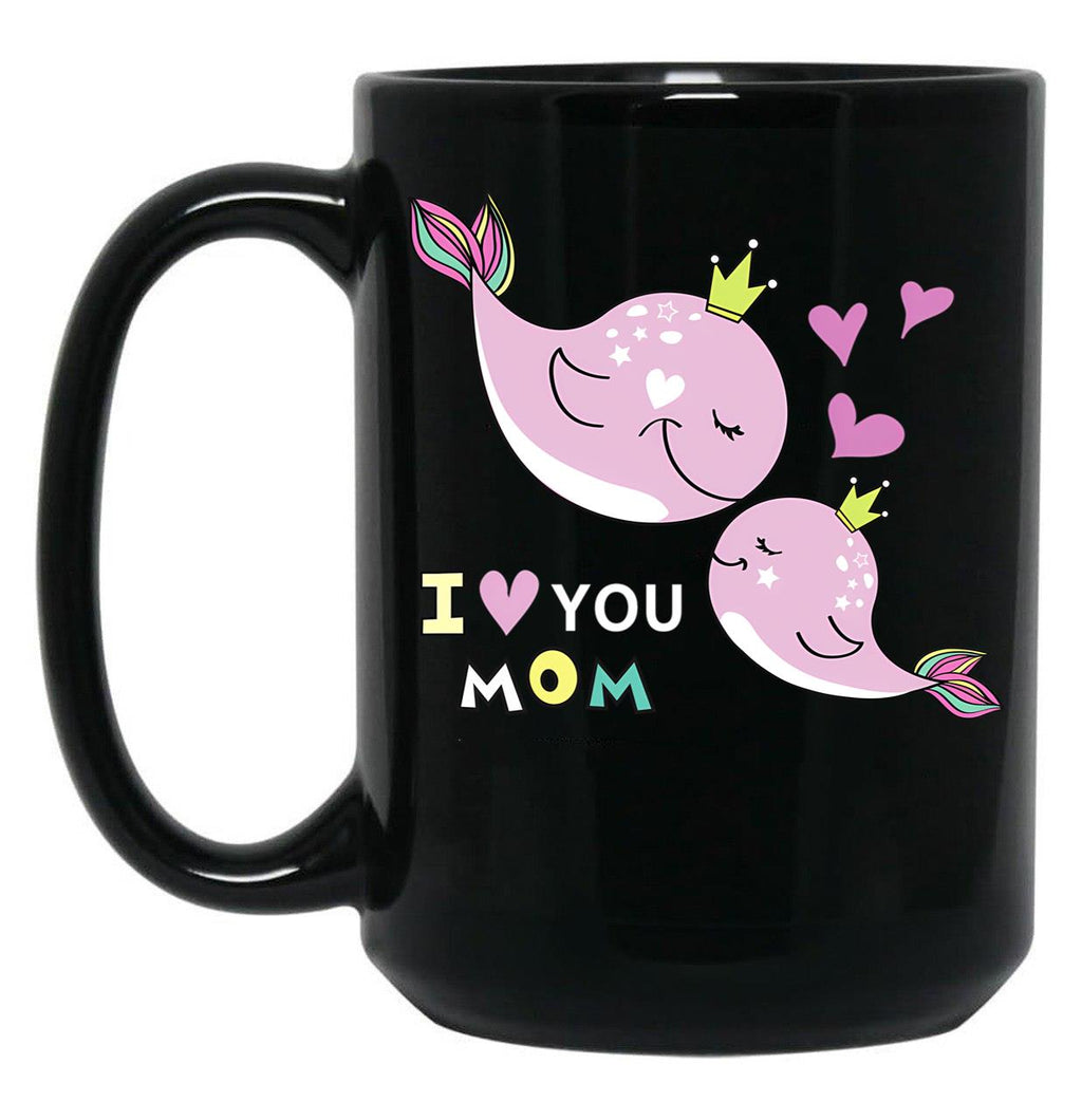 I Love You Mom - Cute Dolphin Mother'S Day Black Coffee Mug