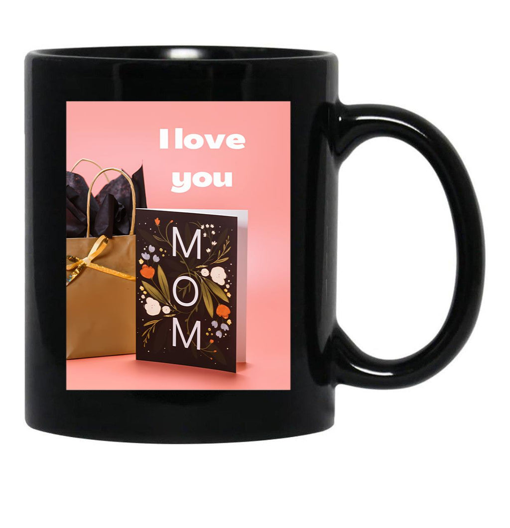 I Love You Mom Design Black Coffee Mug - Black