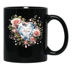 I Love You Mom Elegant Diamond Heart Roses Design Black Coffee Mug - Black