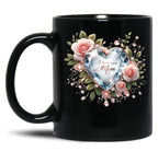 I Love You Mom Elegant Diamond Heart Roses Design Black Coffee Mug
