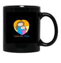 I Love You Mom - Mom And Daughter Hugging Cute Funny Drawing Black Coffee Mug - Black