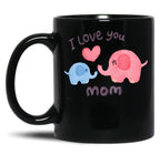 I Love You Mom Watercolor Elephants Black Coffee Mug