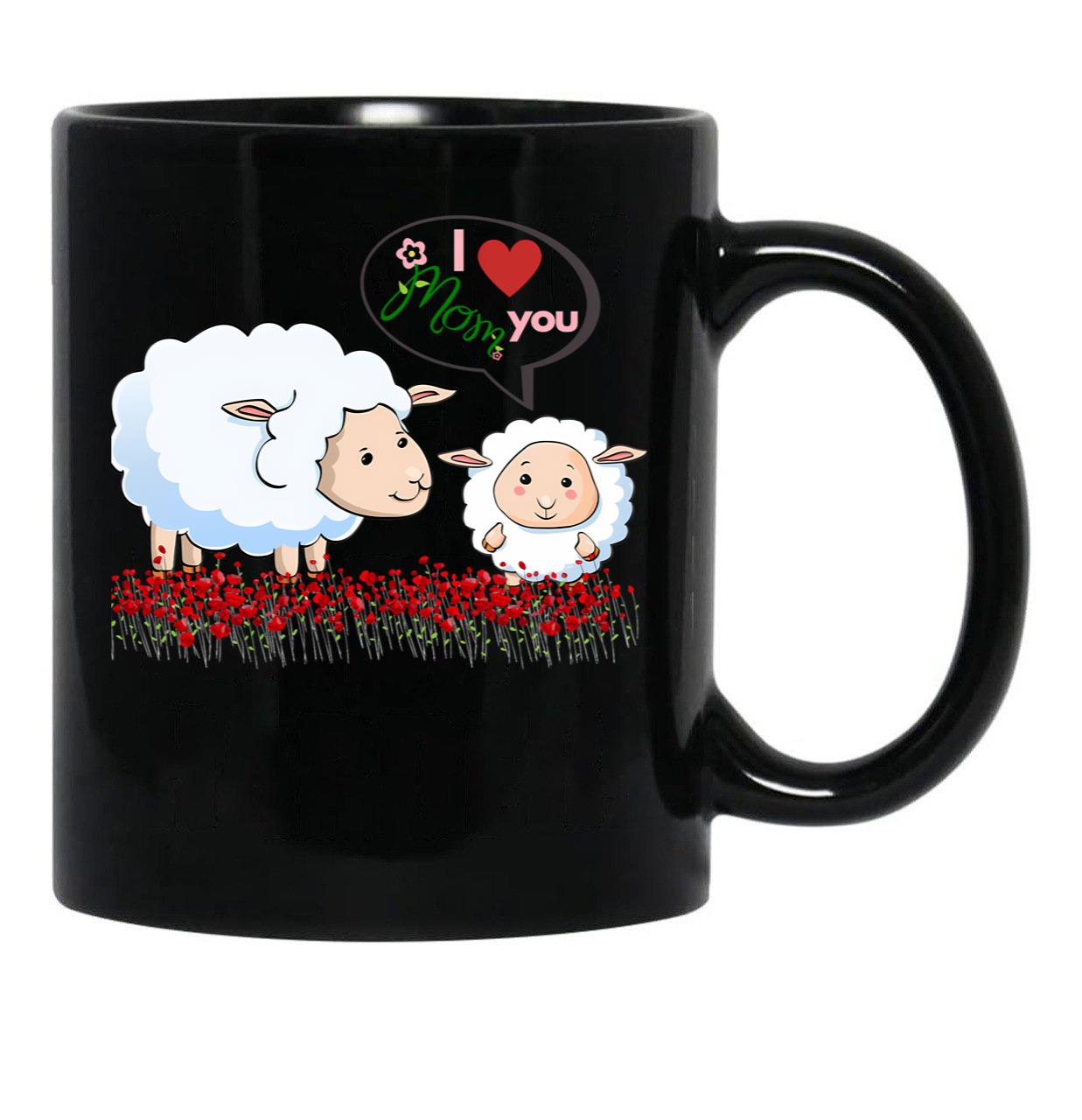 I Love You Mom Withe Cute Black Coffee Mug - Black