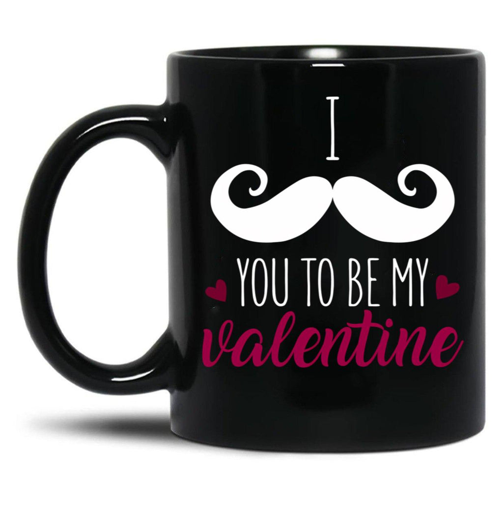 I Muctache You To Be My Valentine Black Coffee Mug