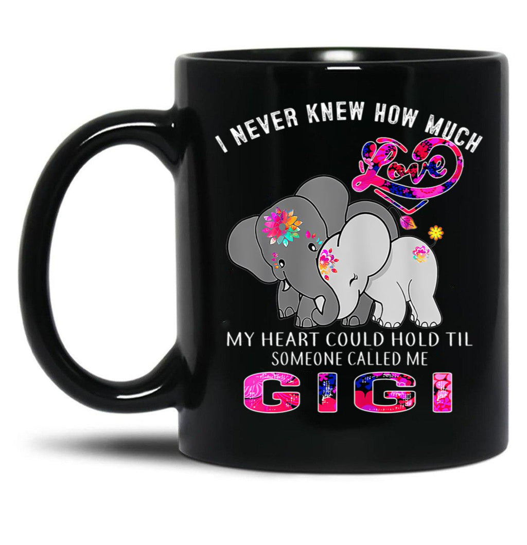 I Never Knew How Much My Heart Could Hold Til Someone Called Me Gigi Elephant Hippie Black Coffee Mug
