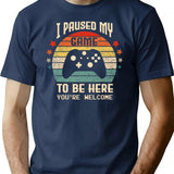 I Paused My Game To Be Here Gamer Gaming Retro Vintage Gift T-Shirt for Men & Women, T-Shirts Graphic Tee - Navy