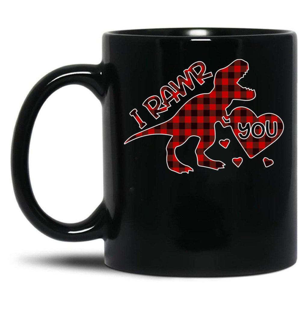 I Rawr You Valentine T-Rex Love You Buffalo Plaid Black Coffee Mug