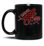 I Rawr You Valentine T-Rex Love You Buffalo Plaid Black Coffee Mug
