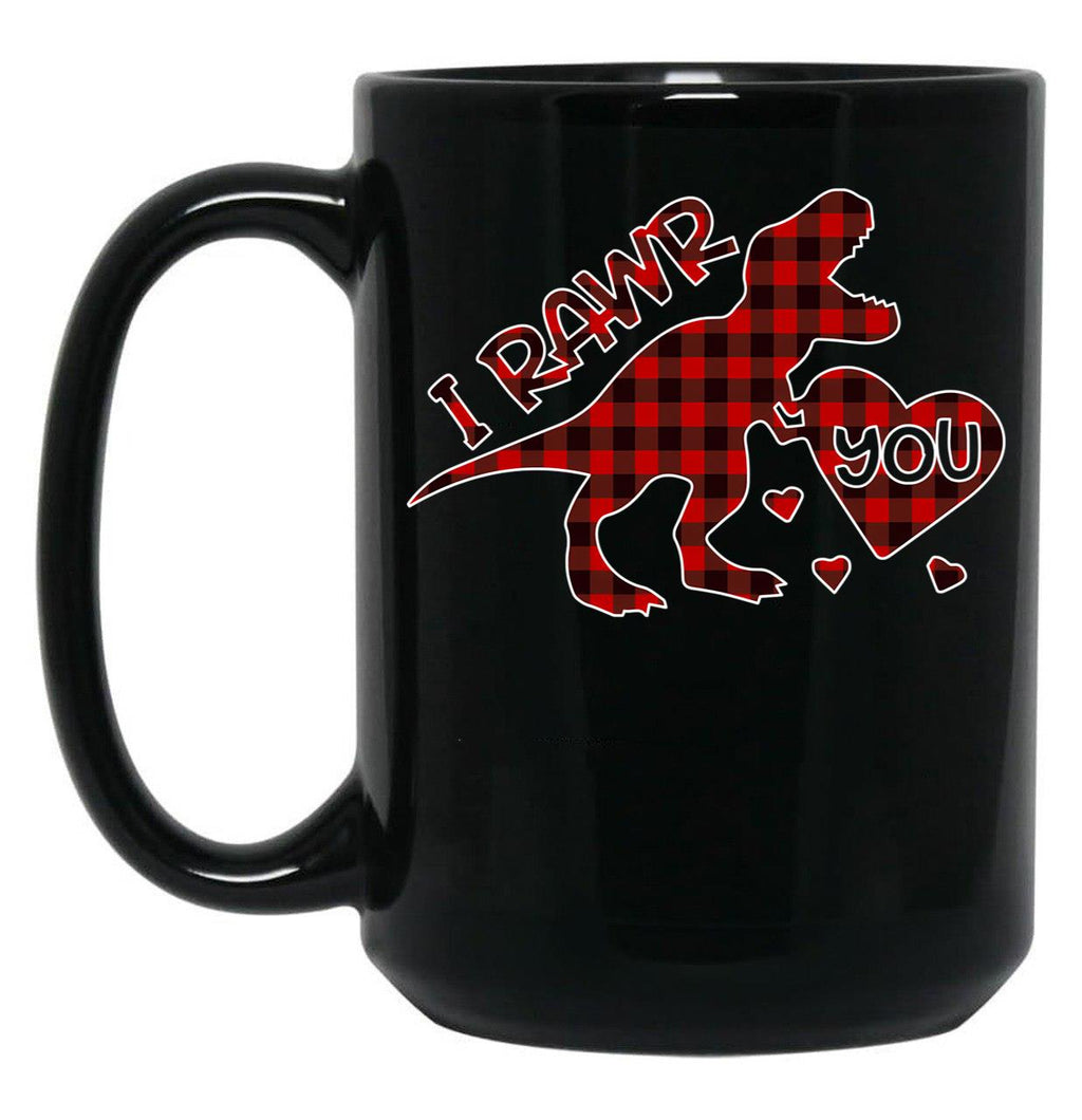 I Rawr You Valentine T-Rex Love You Buffalo Plaid Black Coffee Mug
