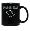 I Stole Her Heart Funny Valentines Day 2022 Saying For Couple Black Coffee Mug - Black