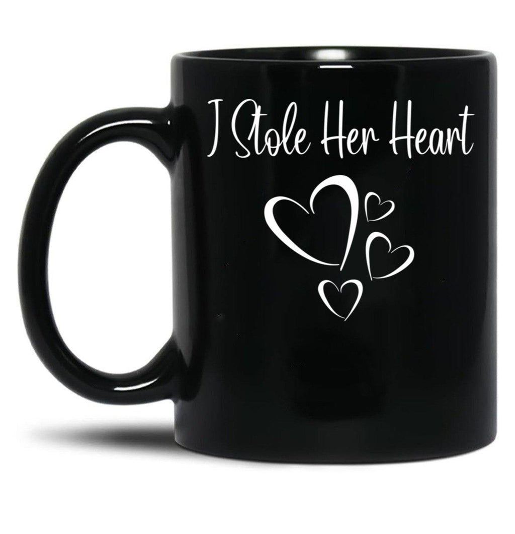 I Stole Her Heart Funny Valentines Day 2022 Saying For Couple Black Coffee Mug