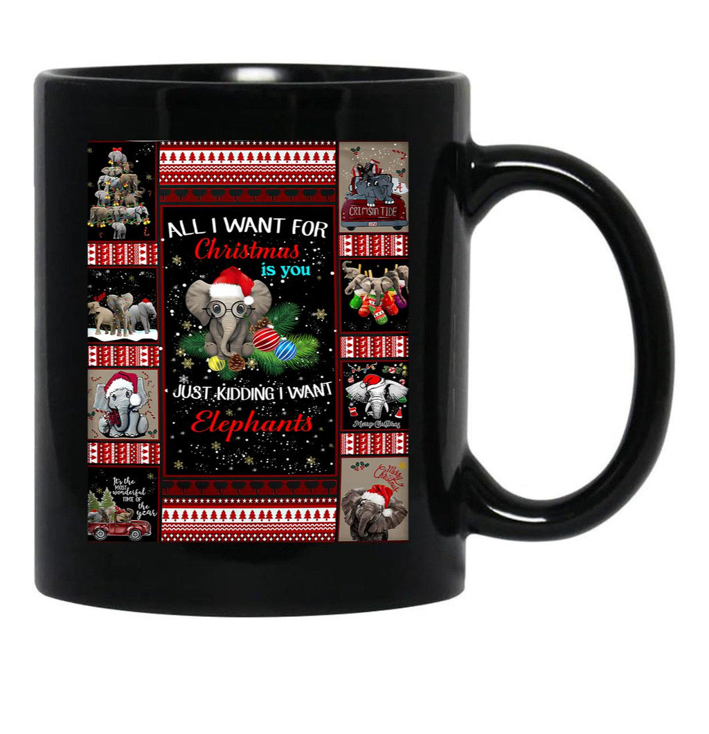 I Want Elephants For Christmas-Gigapixel (1) Black Coffee Mug - Black