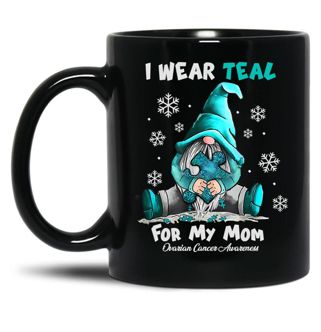I Wear Teal My Mom Funny Gnomes Black Coffee Mug