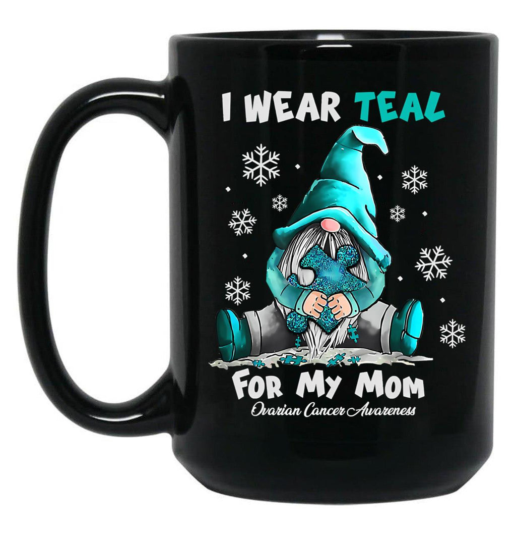 I Wear Teal My Mom Funny Gnomes Black Coffee Mug