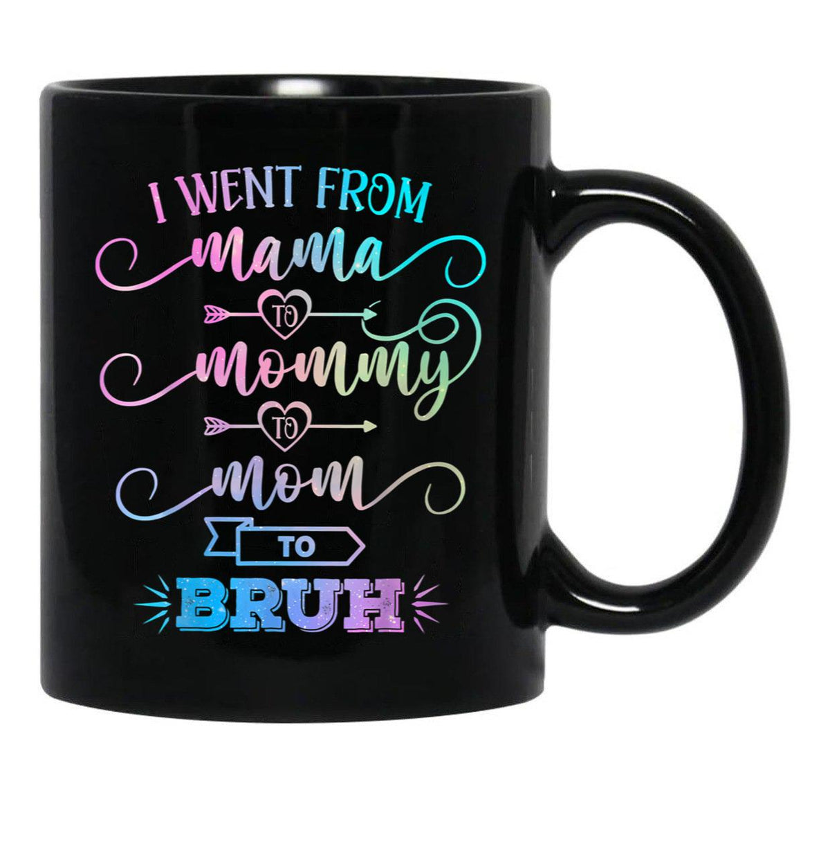 I Went From Mama To Mommy To Mom To Bruh Funny Mother Gag  Black Coffee Mug - Black