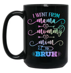 I Went From Mama To Mommy To Mom To Bruh Funny Mother Gag  Black Coffee Mug