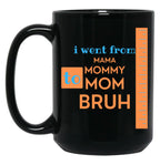 I Went From Mama To Mommy To Mom To Bruh - Orange And Blue Black Coffee Mug