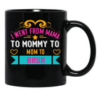 I Went From Mama To Mommy To Mom To Bruh Pink Black Coffee Mug - Black