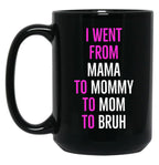 I Went From Mama To Mommy To Mom To Bruh Mug Black Coffee Mug