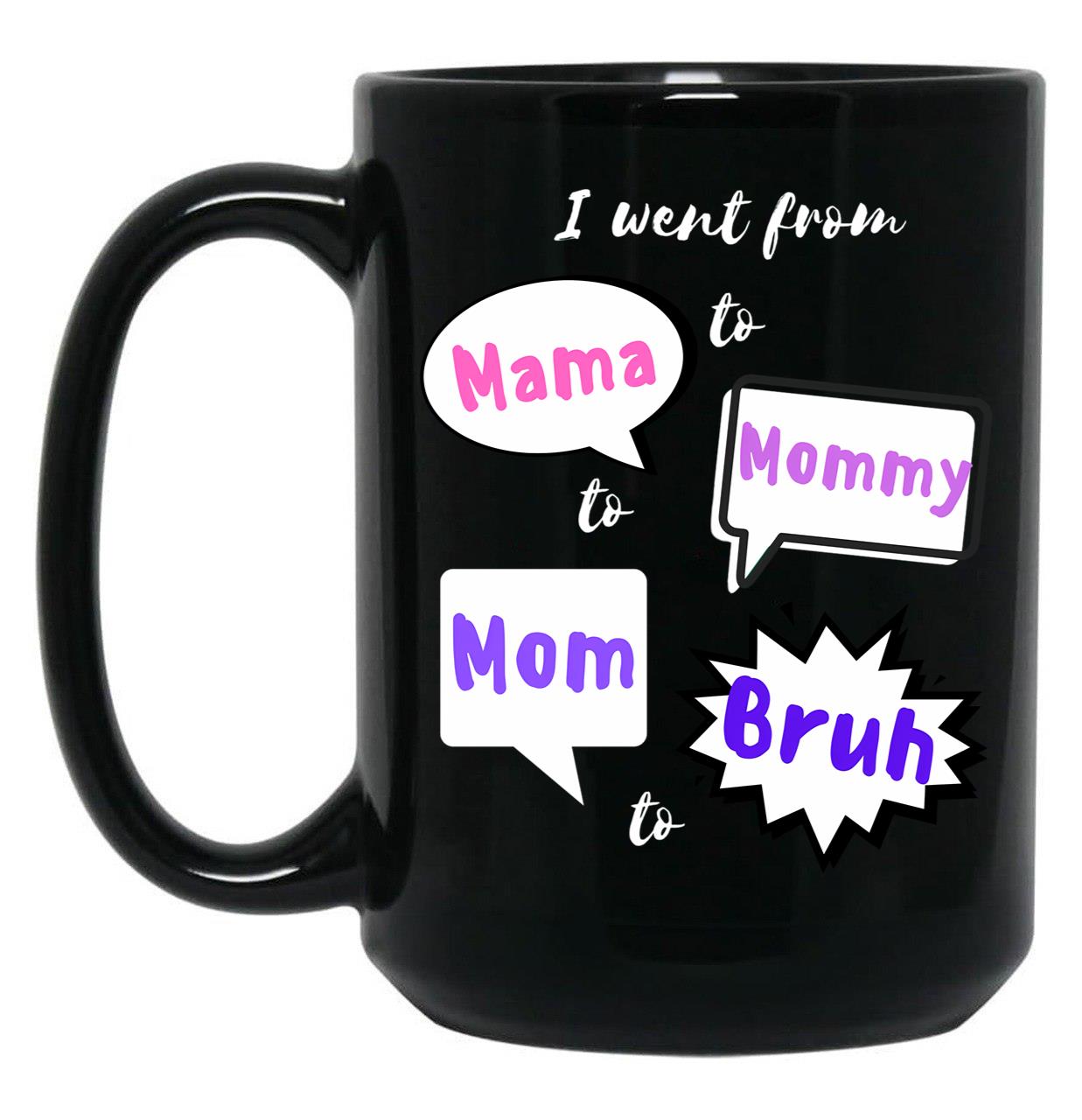I Went From Mama To Mommy To Mom To Bruh (27) Black Coffee Mug