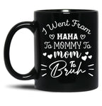 I Went From Mama To Mommy To Mom To Bruh (38) Black Coffee Mug