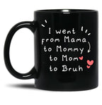 I Went From Mama To Mommy To Mom To Bruh (3) Black Coffee Mug