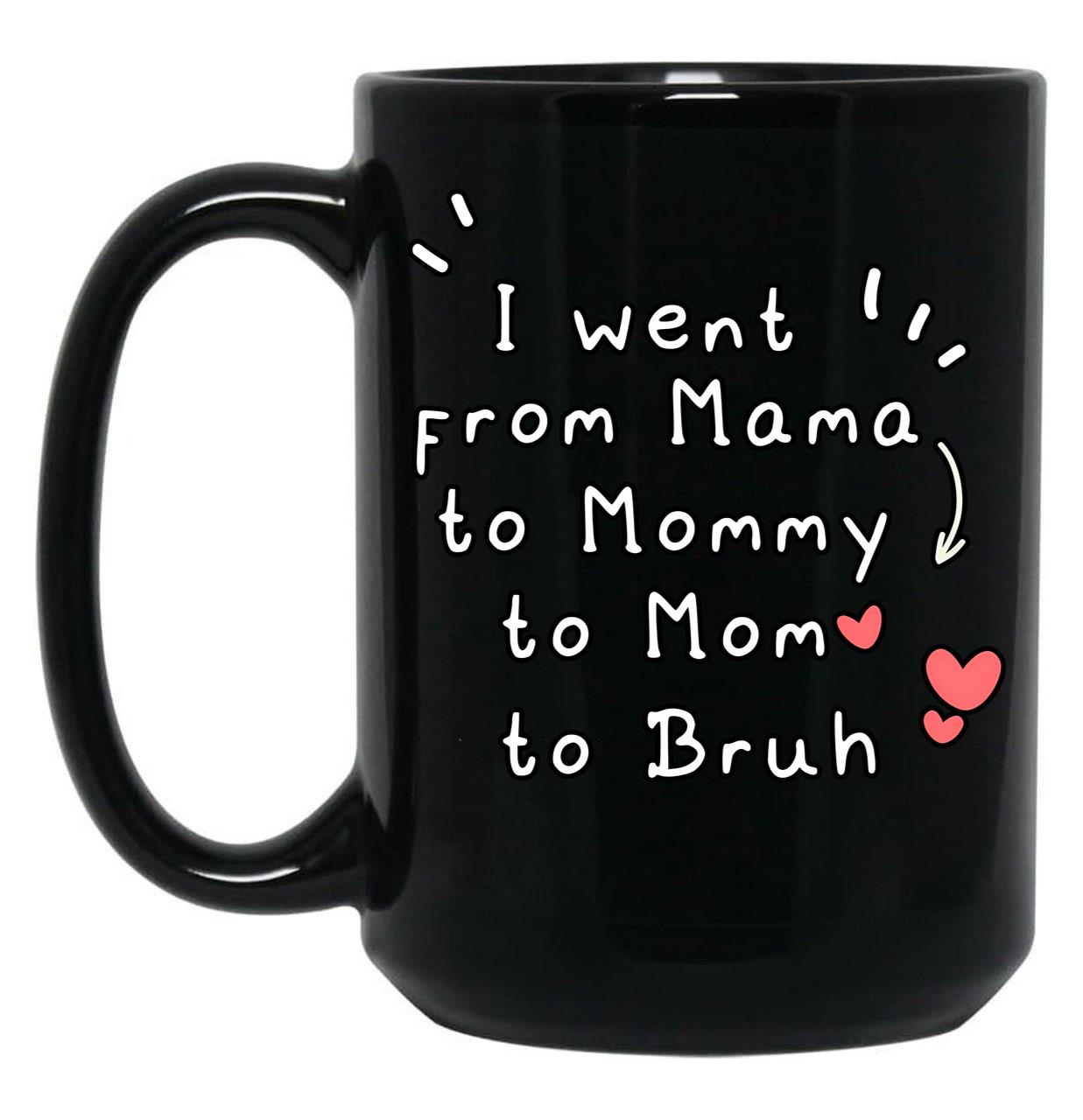 I Went From Mama To Mommy To Mom To Bruh (3) Black Coffee Mug