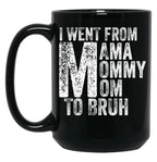 I Went From Mama To Mommy To Mom To Bruh (53) Black Coffee Mug
