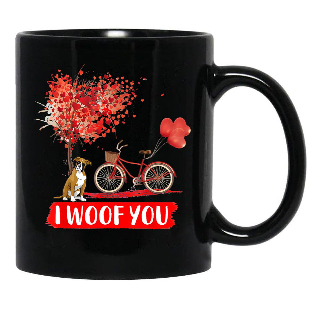 I Woof You Boxer Dog Valentine Gifts Black Coffee Mug - Black