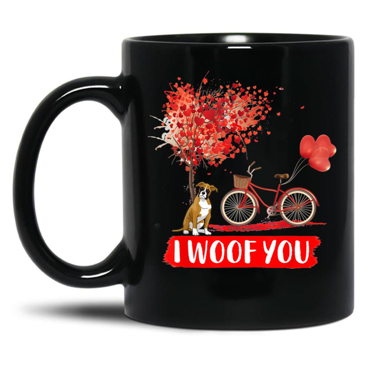I Woof You Boxer Dog Valentine Gifts Black Coffee Mug