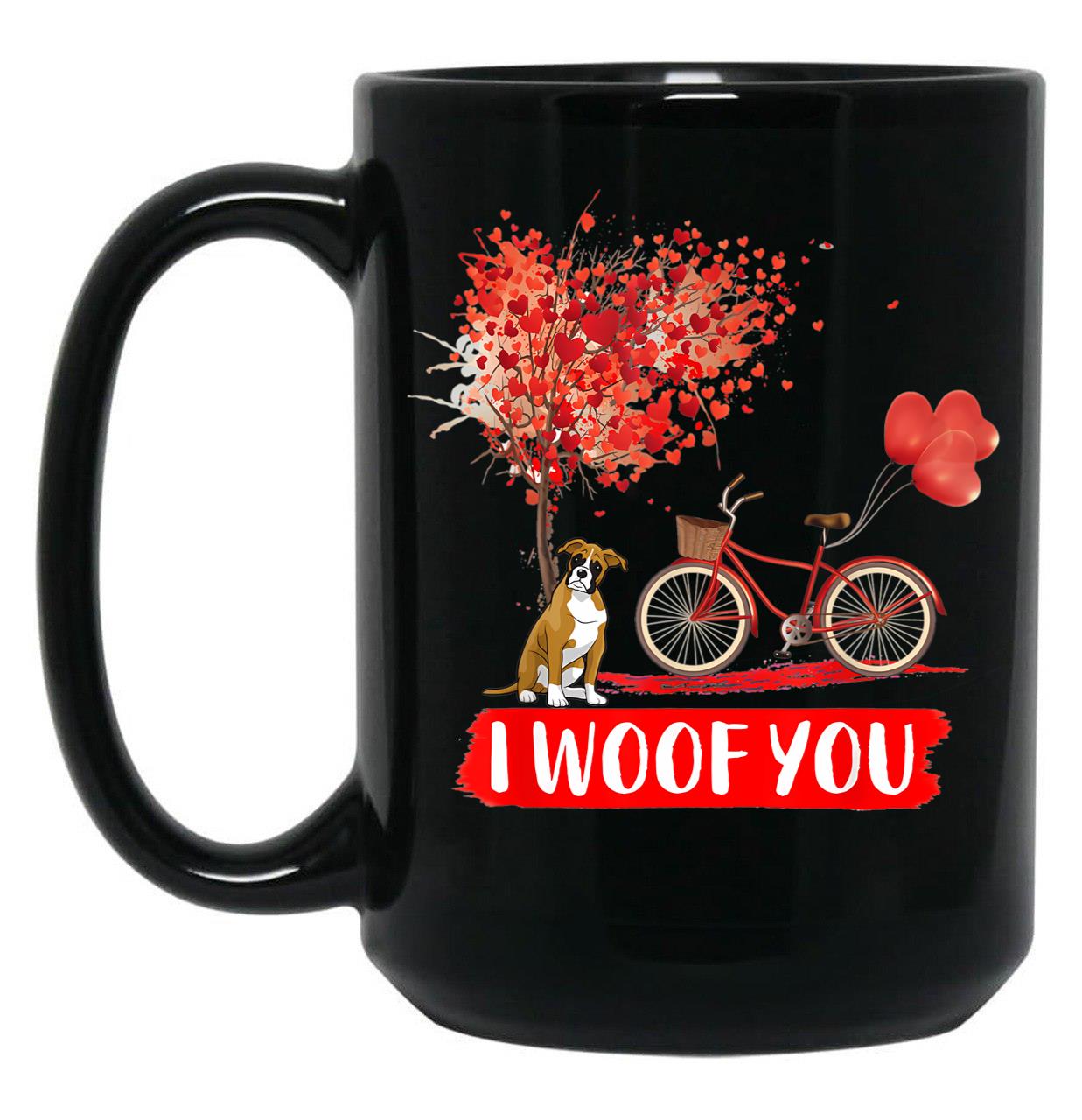 I Woof You Boxer Dog Valentine Gifts Black Coffee Mug