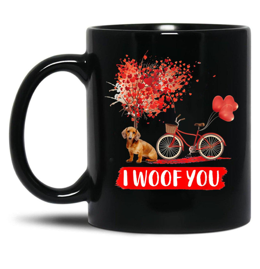 I Woof You Dachshund Dog Valentine Gifts Black Coffee Mug