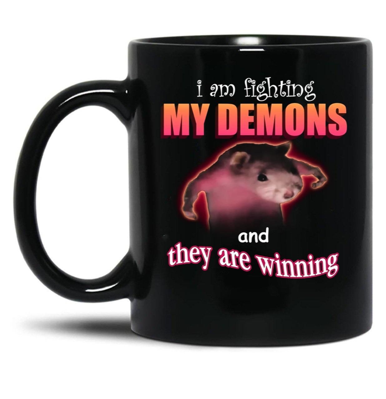 I39M Fighting My Demons and They are Winning Word Art Meme Black Coffee Mug, Gift Coffee Mug