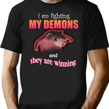 I39M Fighting My Demons and They are Winning Word Art Meme Premium Heavyweight Cotton T-Shirt - Black